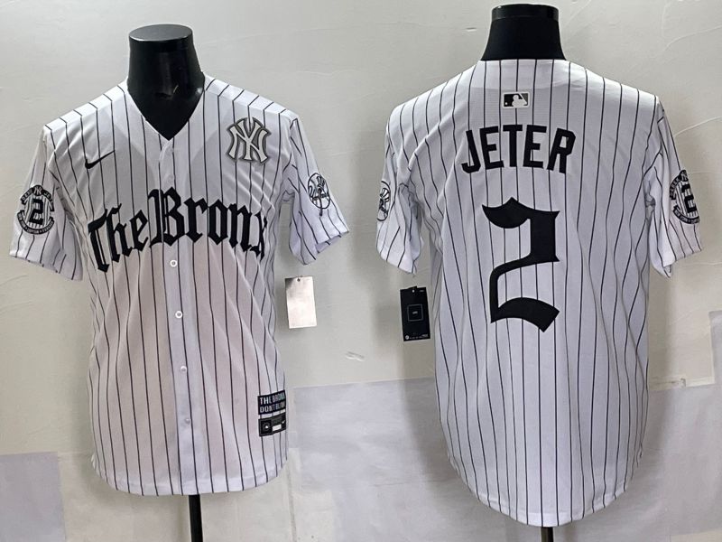 Men 2025 New York Yankees #2 Jeter White Stripe Five generations Joint Name Nike MLB Jersey style 09->new york yankees->MLB Jersey